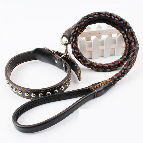 Genuine Leather Leash with Collar
