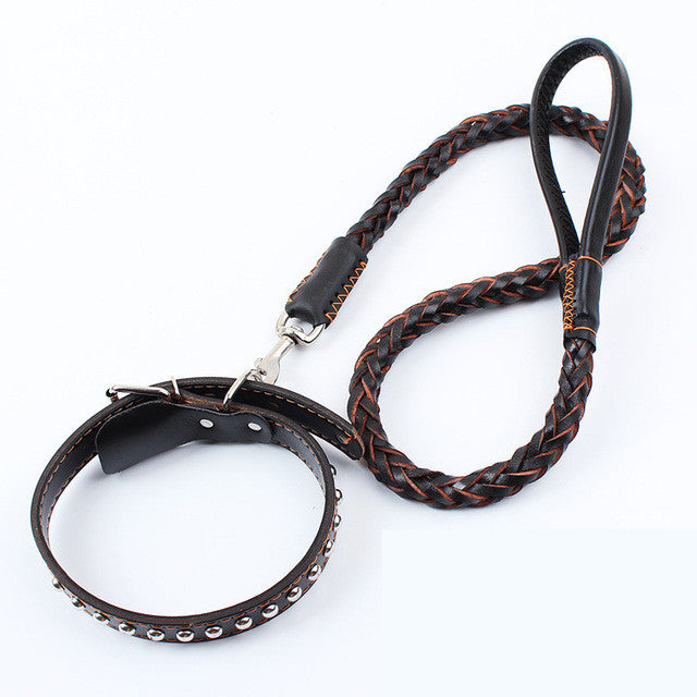 Genuine Leather Leash with Collar